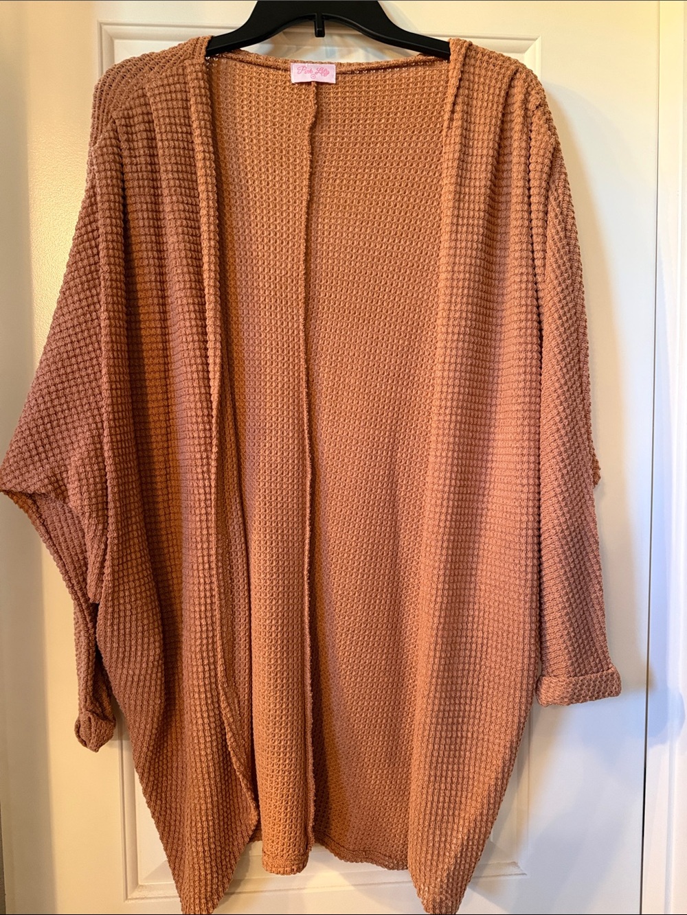 Pink Lily Dusty Rose Open-Front Waffle Knit Cardigan